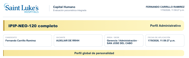 Vista de un reporte PDF de BPH360 con perfil de personalidad